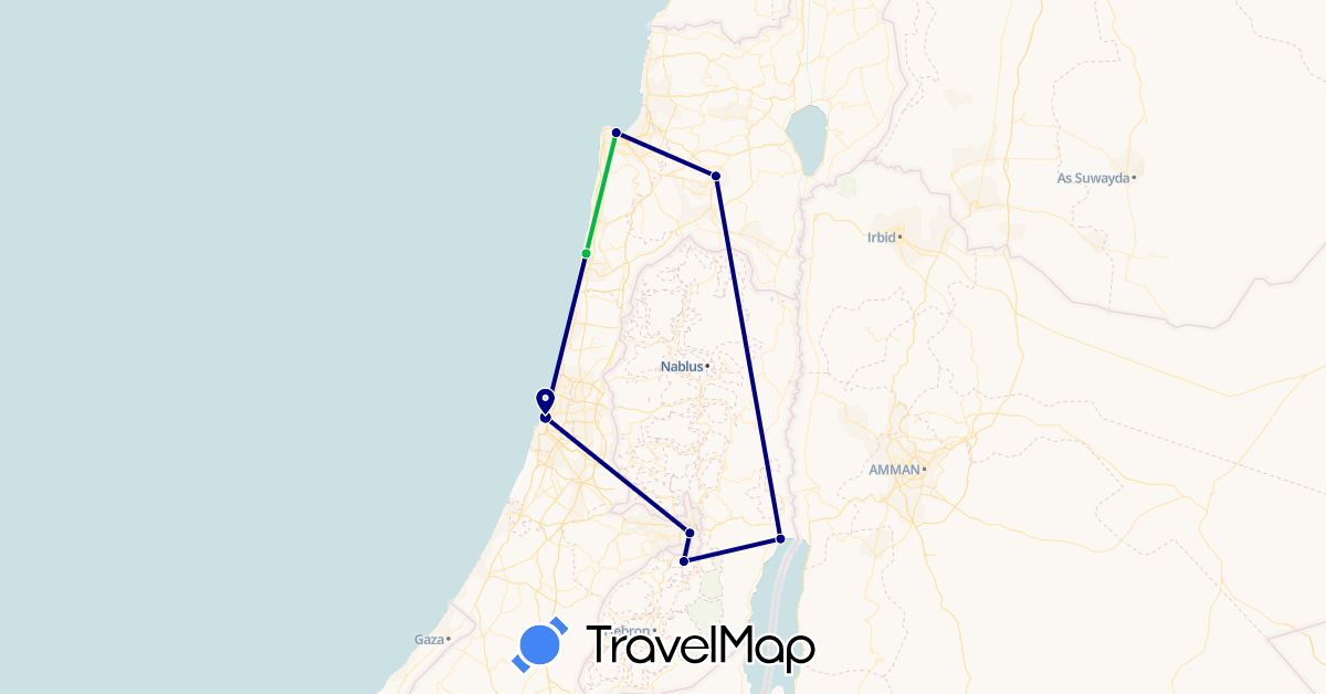TravelMap itinerary: driving, bus in Israel, Palestinian Territories (Asia)